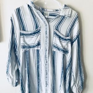 High low striped button up